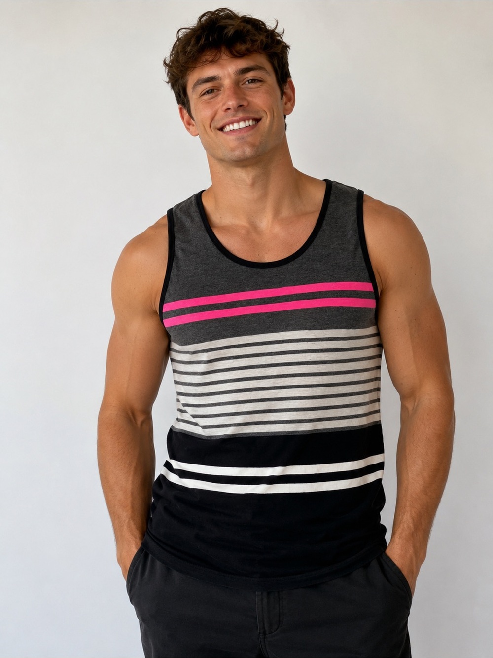 Carbon Relaxed Boxy Tank Top Black Gray